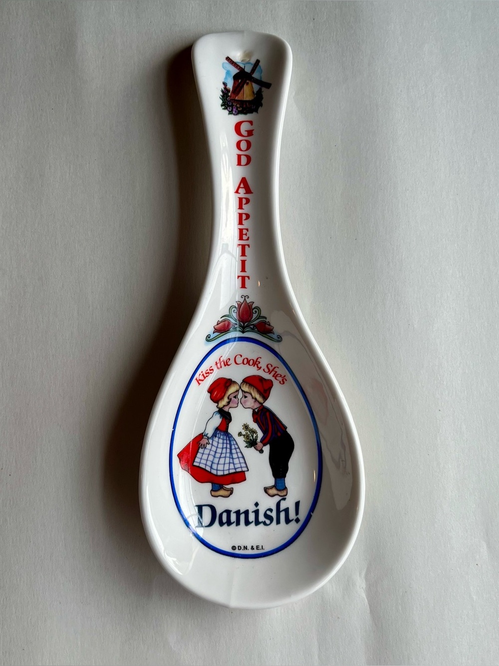 Vintage Ceramic Danish God Appetit Spoon Rest 9.75x3.75”